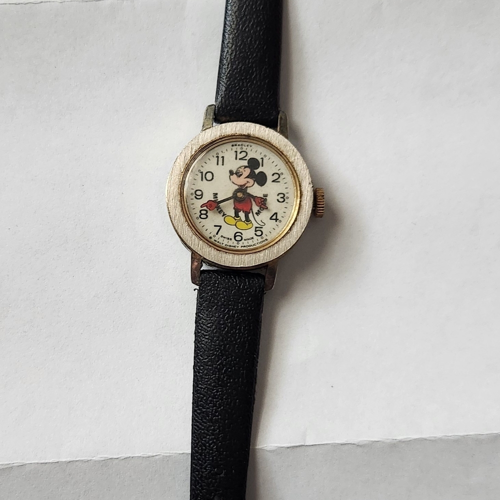 Mickey Mouse Black Leather Strap Watch